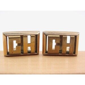 Vintage Swank Monogram "CH" Cufflinks Gold Tone Rectangular Initial Letter MCM